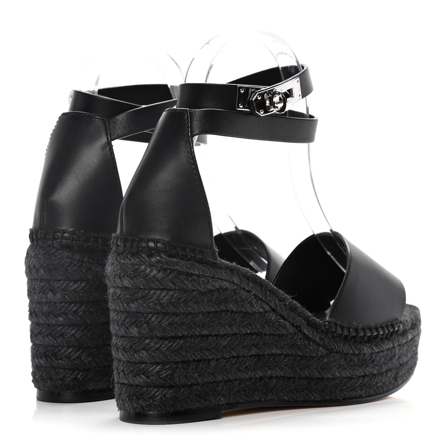 Hermes Calfskin Tipoli Espadrille Wedges 37 Black 4 of 14
