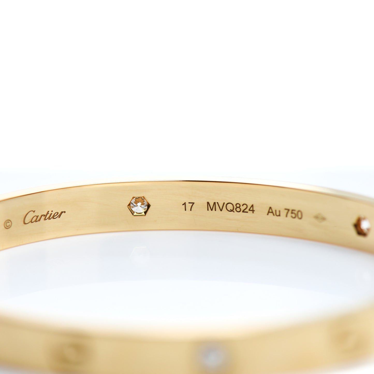 18K Yellow Gold 4 Diamond LOVE Bracelet 17