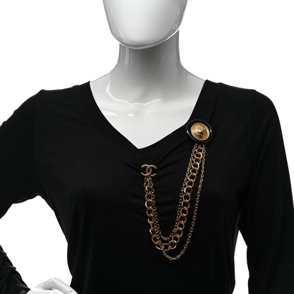 Chanel Metal Resin CC Medallion Multi Strand Long Chain Brooch Gold Black 2 of 4