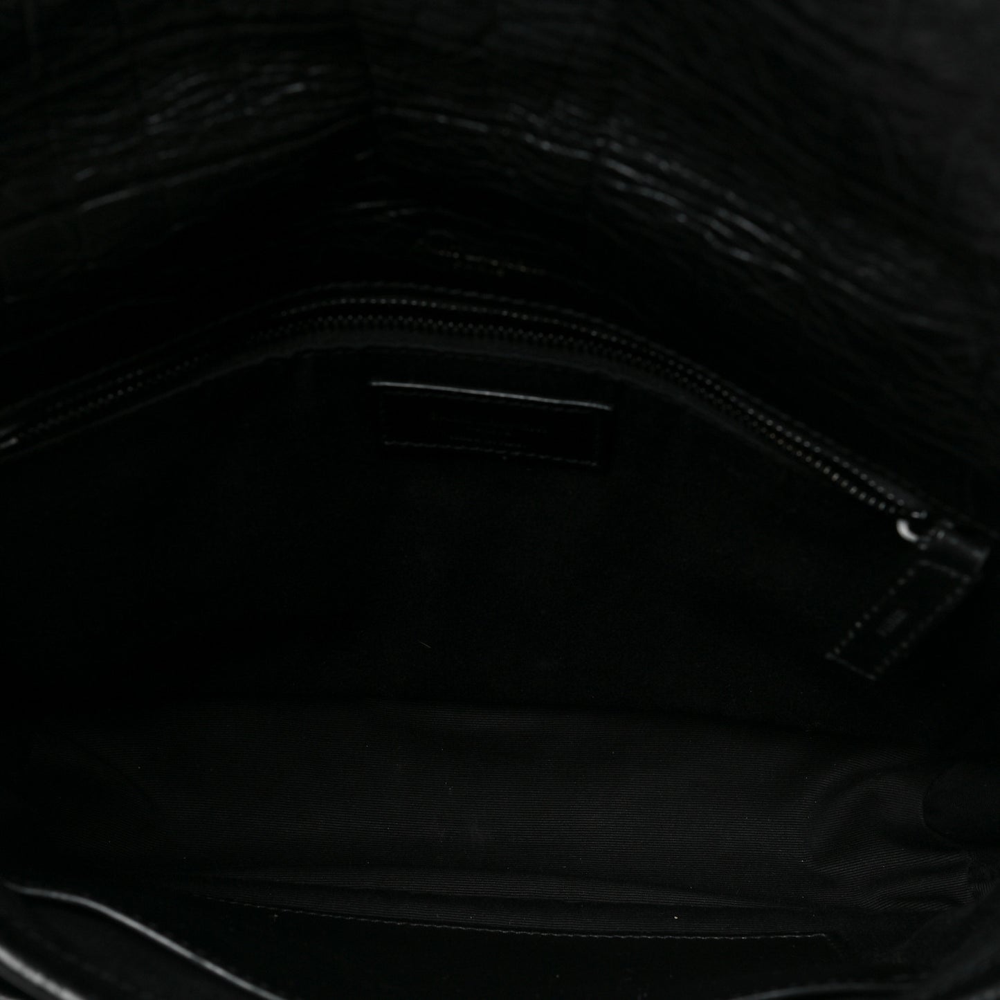 Crocodile Embossed Lambskin Monogram Medium Niki Chain Satchel Black