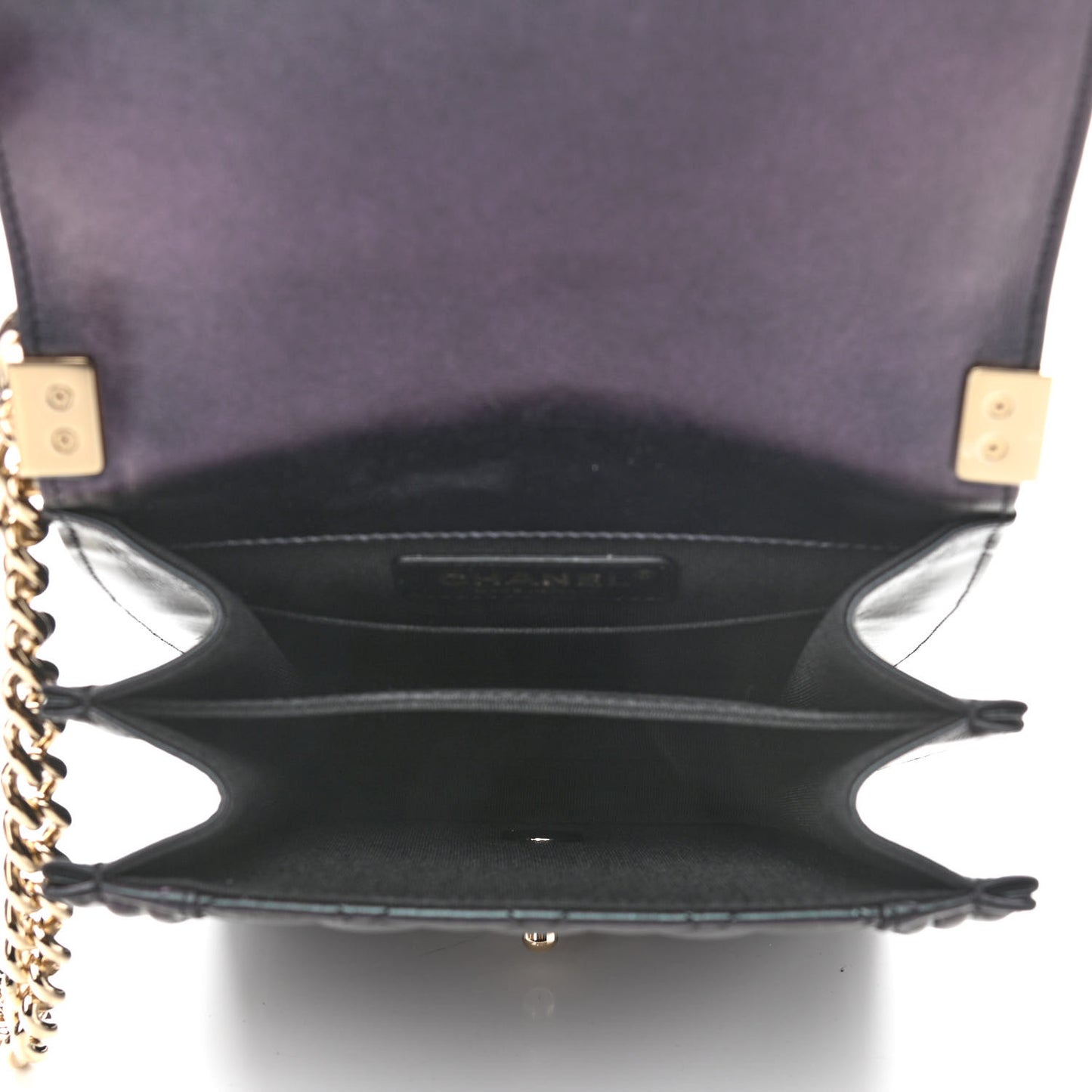 Iridescent Calfskin Quilted North South Boy Flap Black