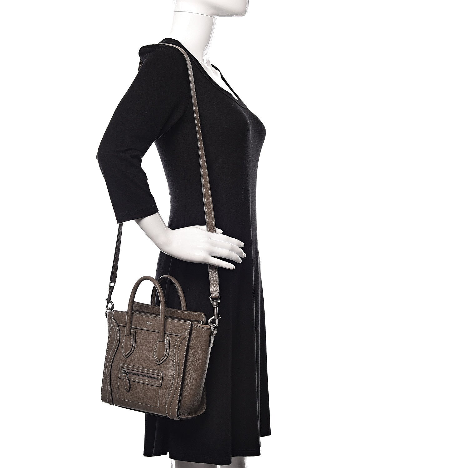 Celine Drummed Calfskin Nano Luggage Souris 2 of 8
