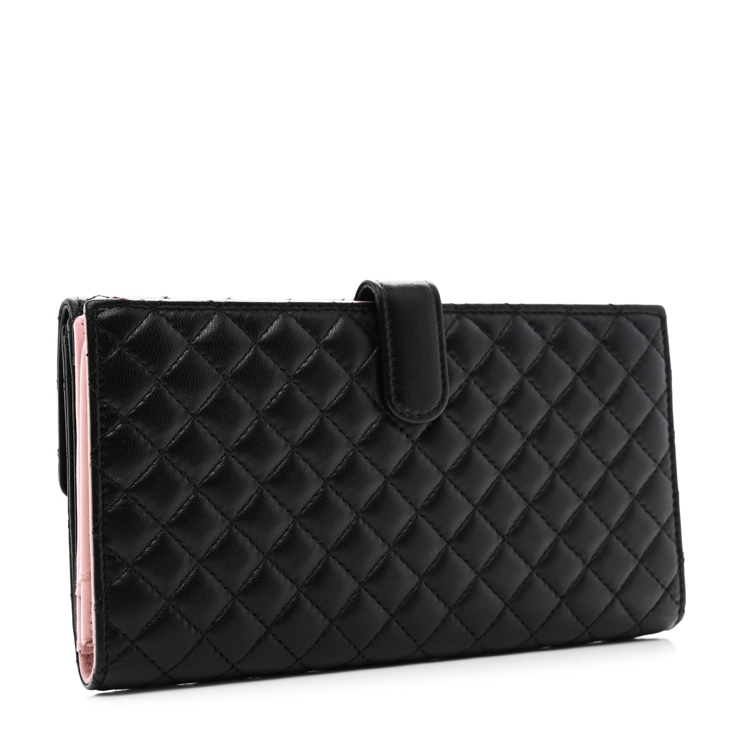 Lambskin Quilted CC Long Double Wallet Black