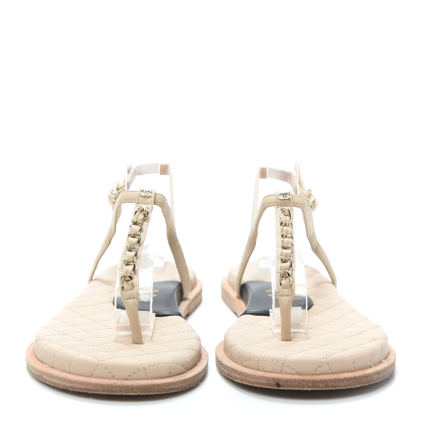 Lambskin CC Chain Thong Sandals 39 Beige