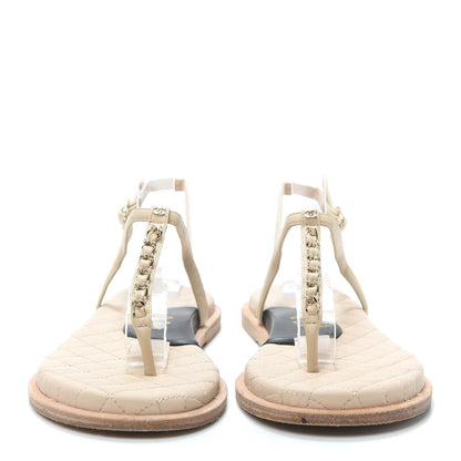 Chanel Lambskin CC Chain Thong Sandals 39 Beige 2 of 6