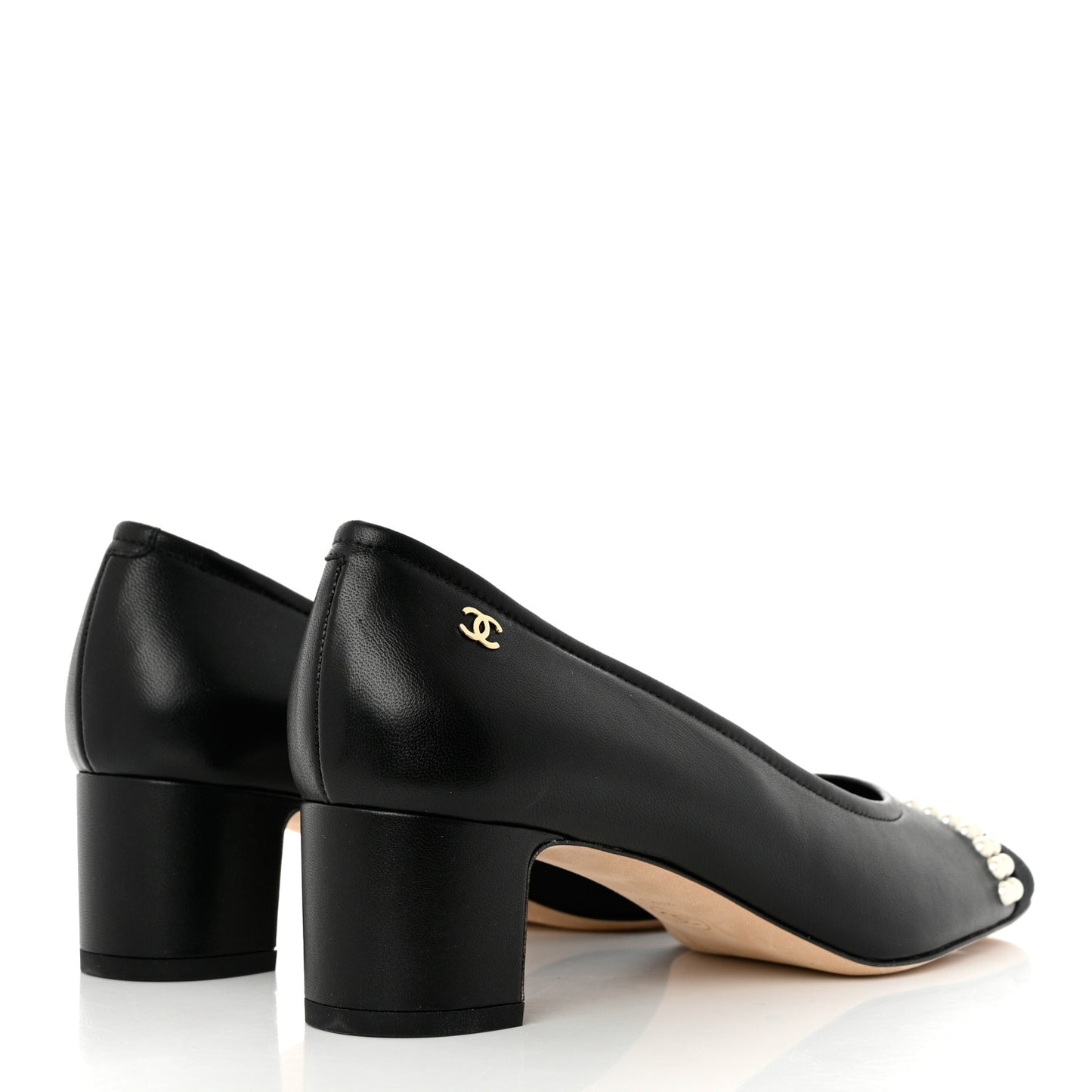 Lambskin Grosgrain Pearl Cap Toe CC Pumps 37 Black