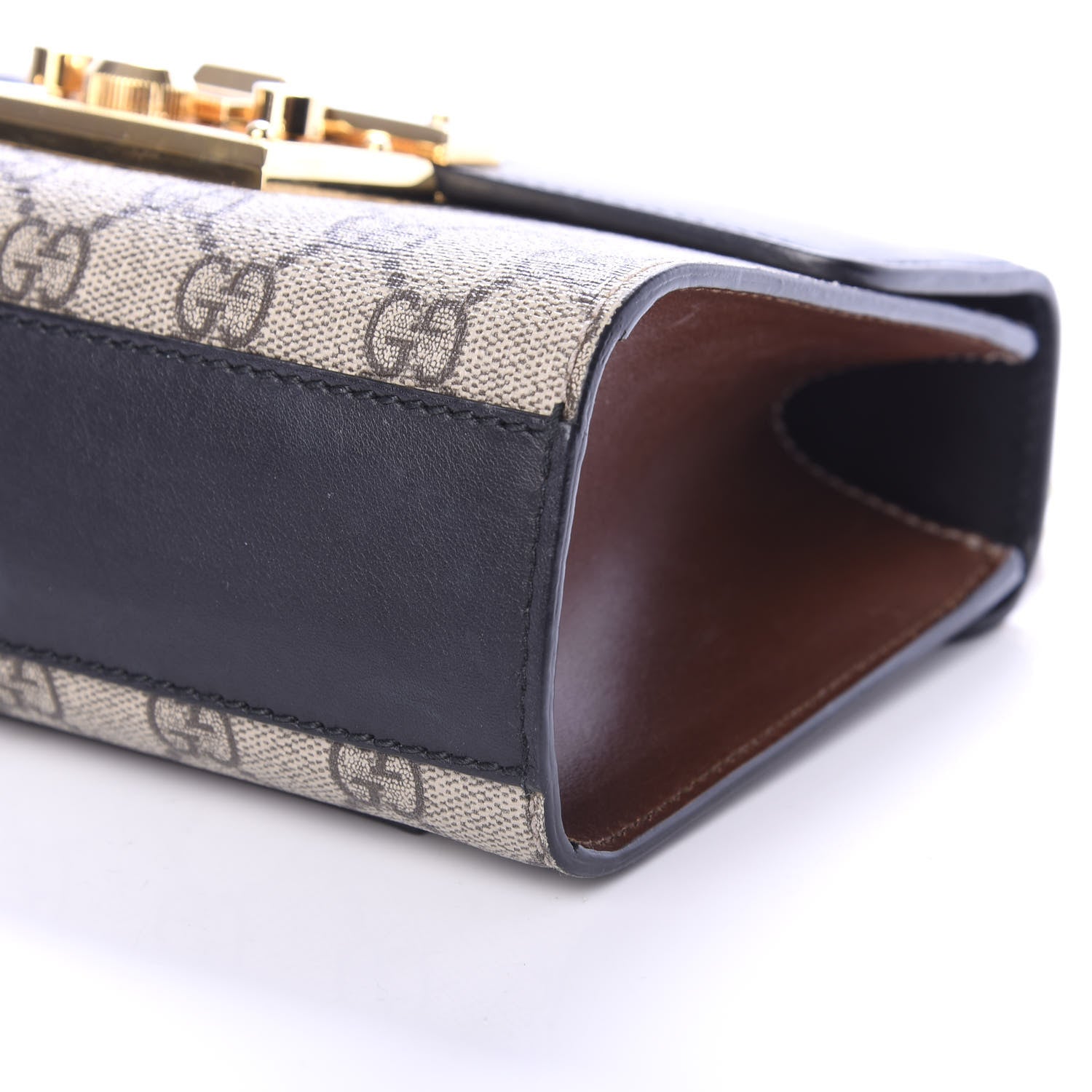 Gucci GG Supreme Monogram Calfskin Small Padlock Shoulder Bag Beige Black Cuir 8 of 9