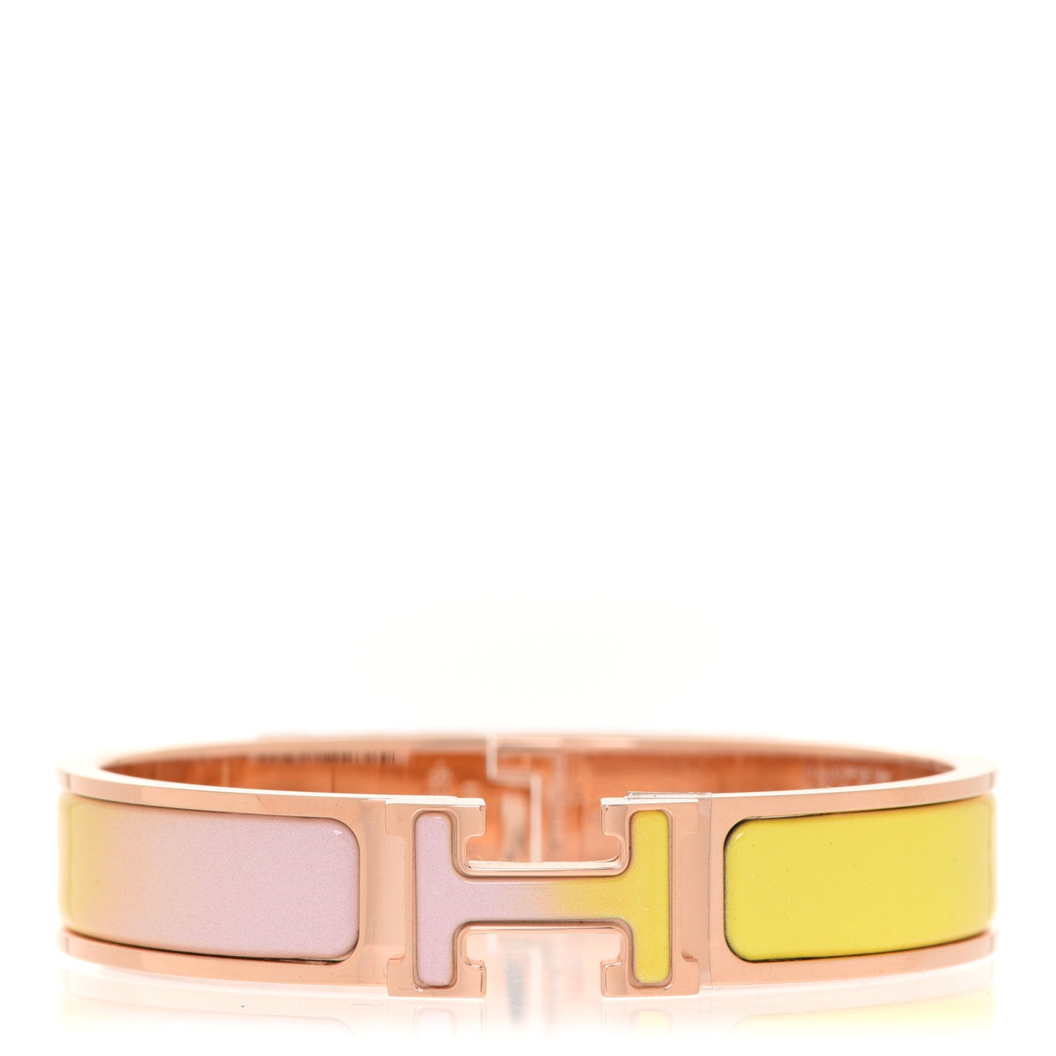 Hermes Enamel Narrow Clic Clac H Fusion Bracelet PM Rose Candeur Jaune Tennis 1 of 6