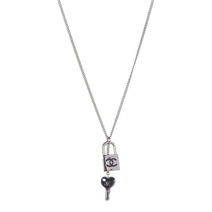 Chanel Metal Lock Key Necklace Silver 1 of 6