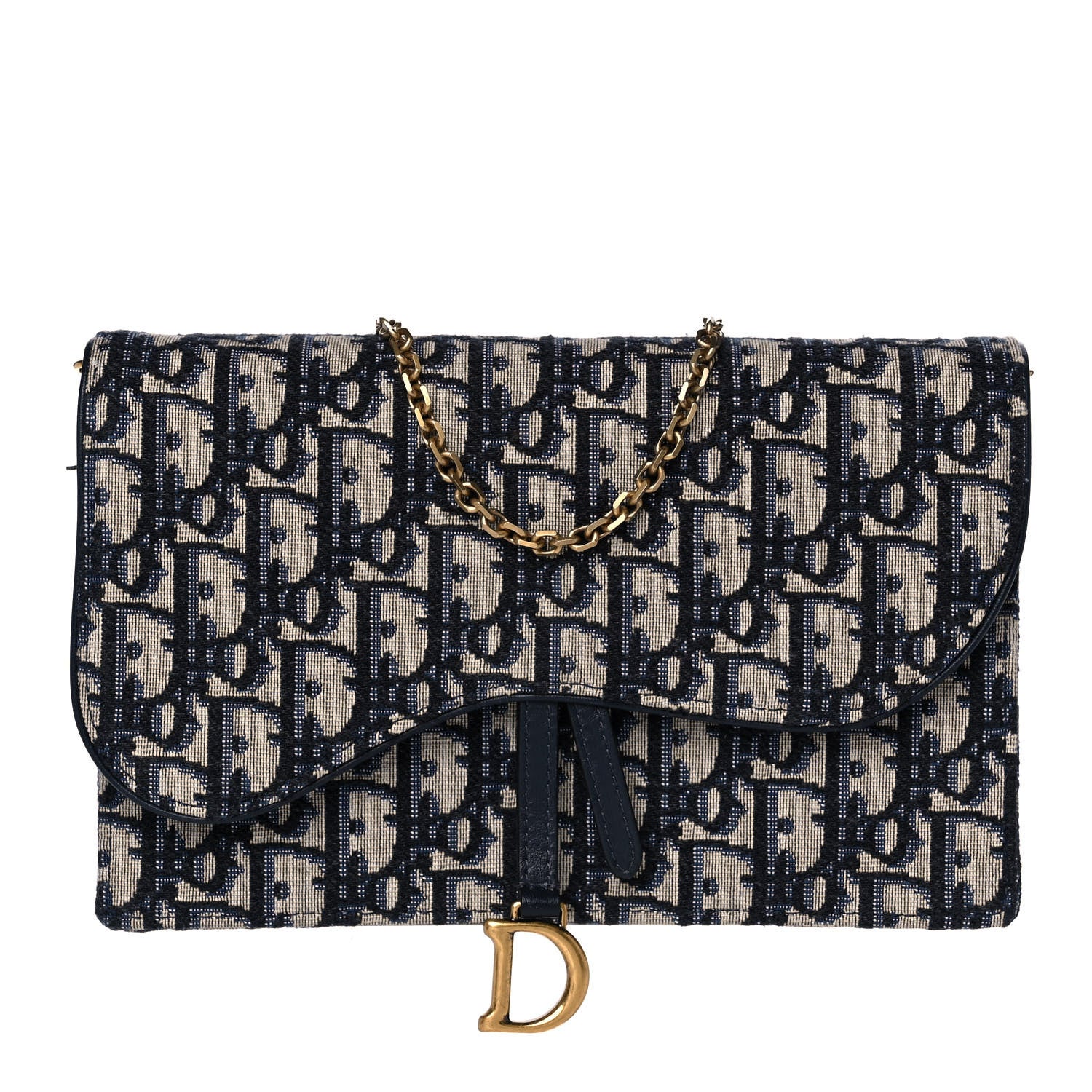 Christian Dior Oblique Saddle Chain Pouch Blue 1 of 13