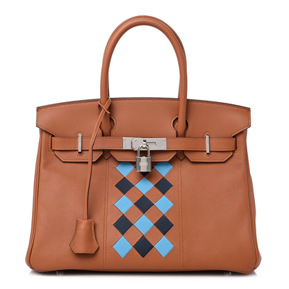 Hermes Swift Epsom Tressage Birkin 30 Gold Bleu de Nord Bleu Indigo 1 of 9