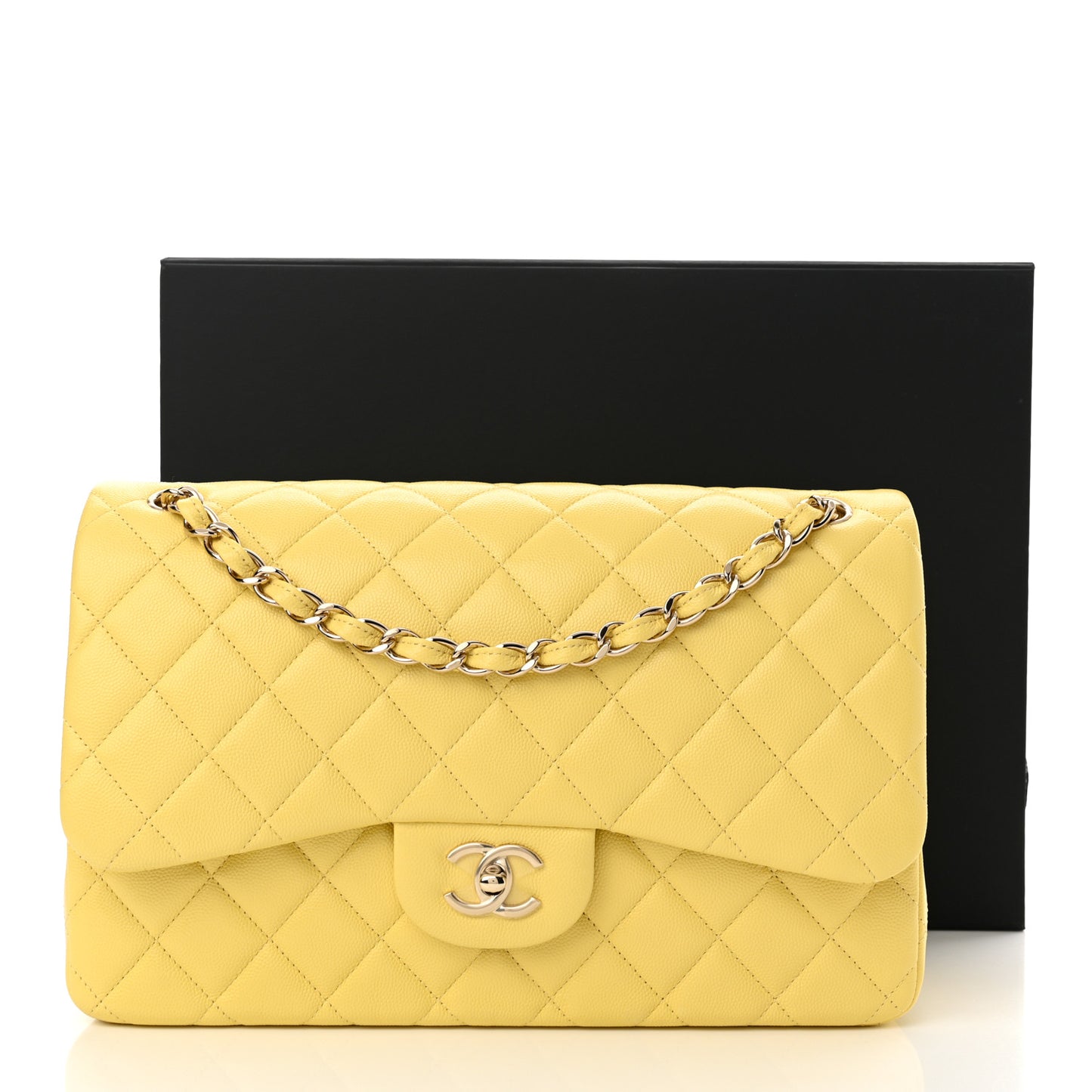 Caviar Quilted Jumbo Double Flap Yellow