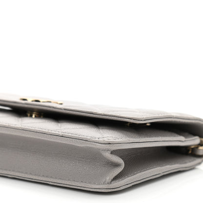 Chanel Caviar Quilted Studded CC Wallet On Chain WOC Grey 11 of 12