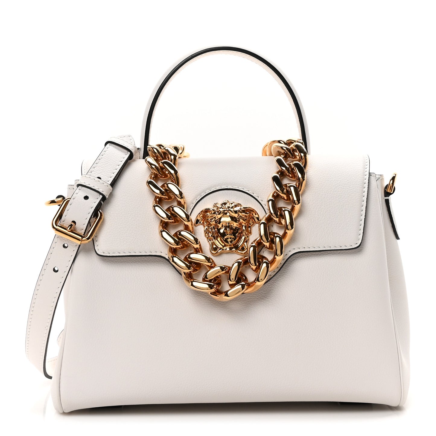 Grained Calfskin Medium La Medusa Top Handle Handbag White