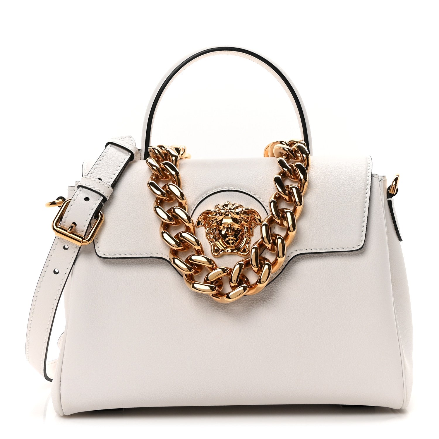 Versace Grained Calfskin Medium La Medusa Top Handle Handbag White 1 of 9
