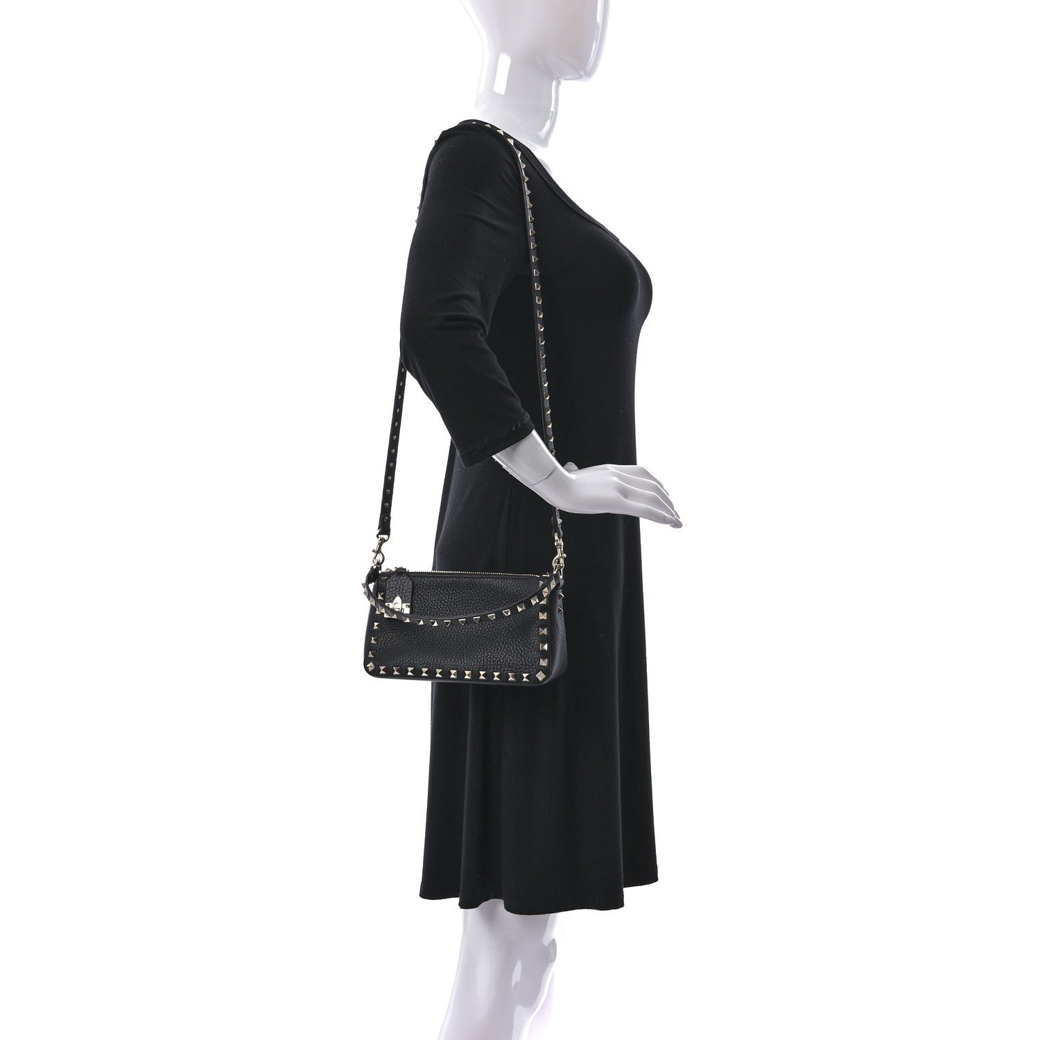 Valentino Garavani Grained Calfskin Small Rockstud Crossbody Bag Black 2 of 8