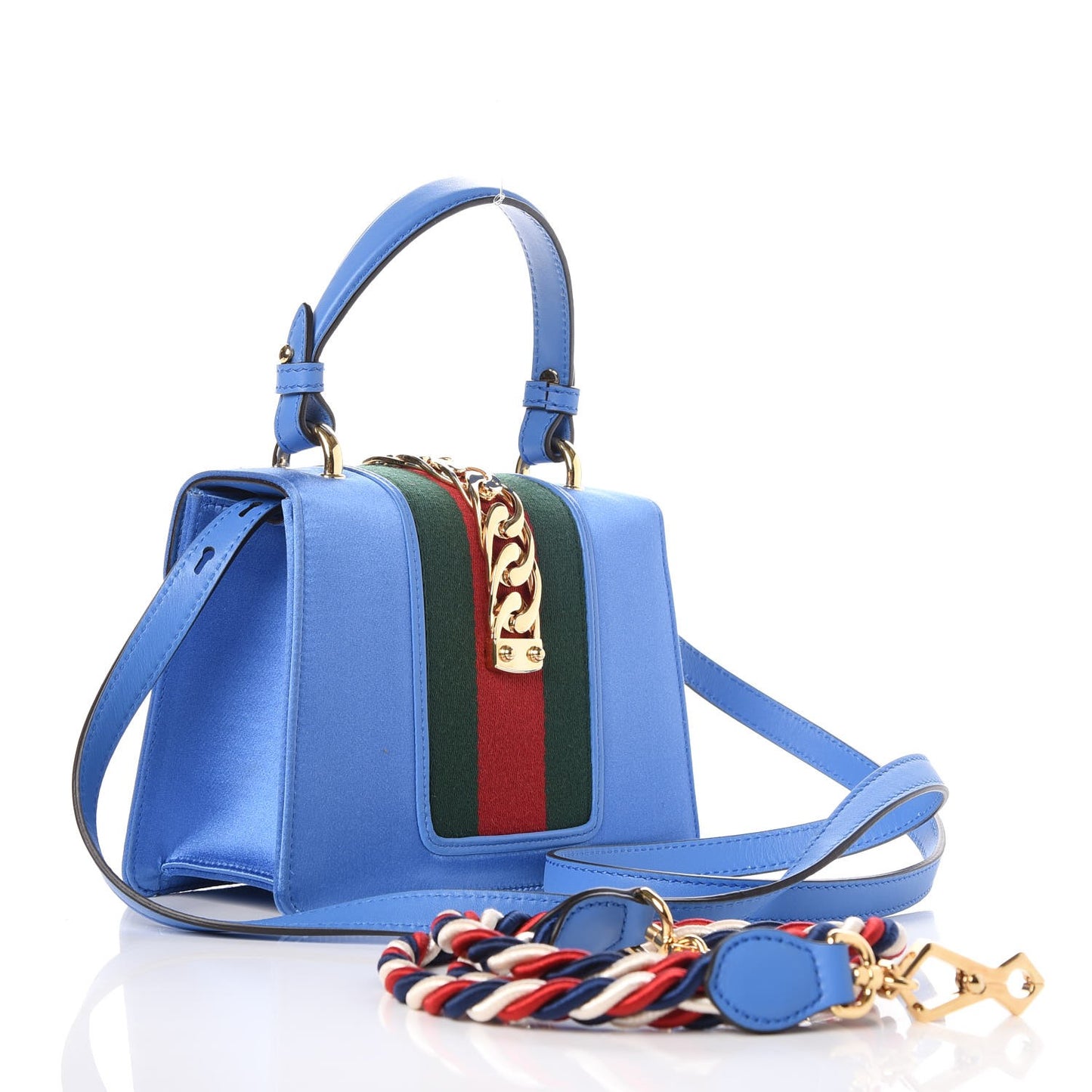 Satin Crystal Mini Sylvie Top Handle Bag Blue