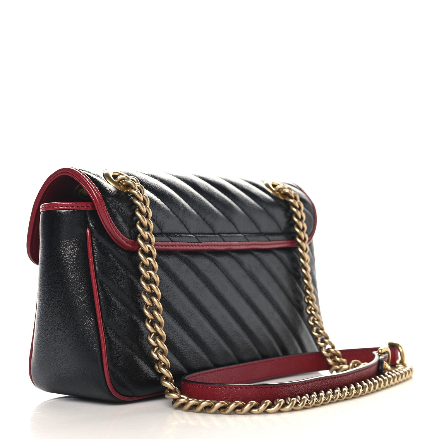 Gucci Vintage Effect Calfskin Matelasse Diagonal Small Torchon GG Marmont Shoulder Bag Black Romantic Cherry 3 of 10