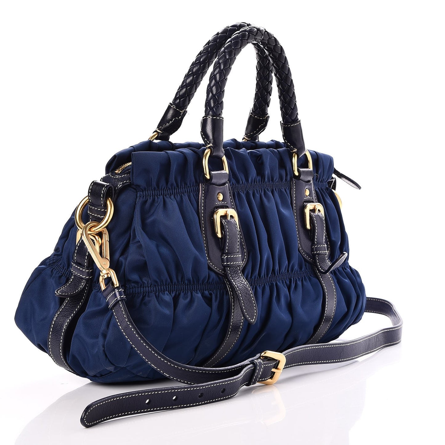 Tessuto Nylon Nappa Braided Gaufre Shoulder Bag Bleuette