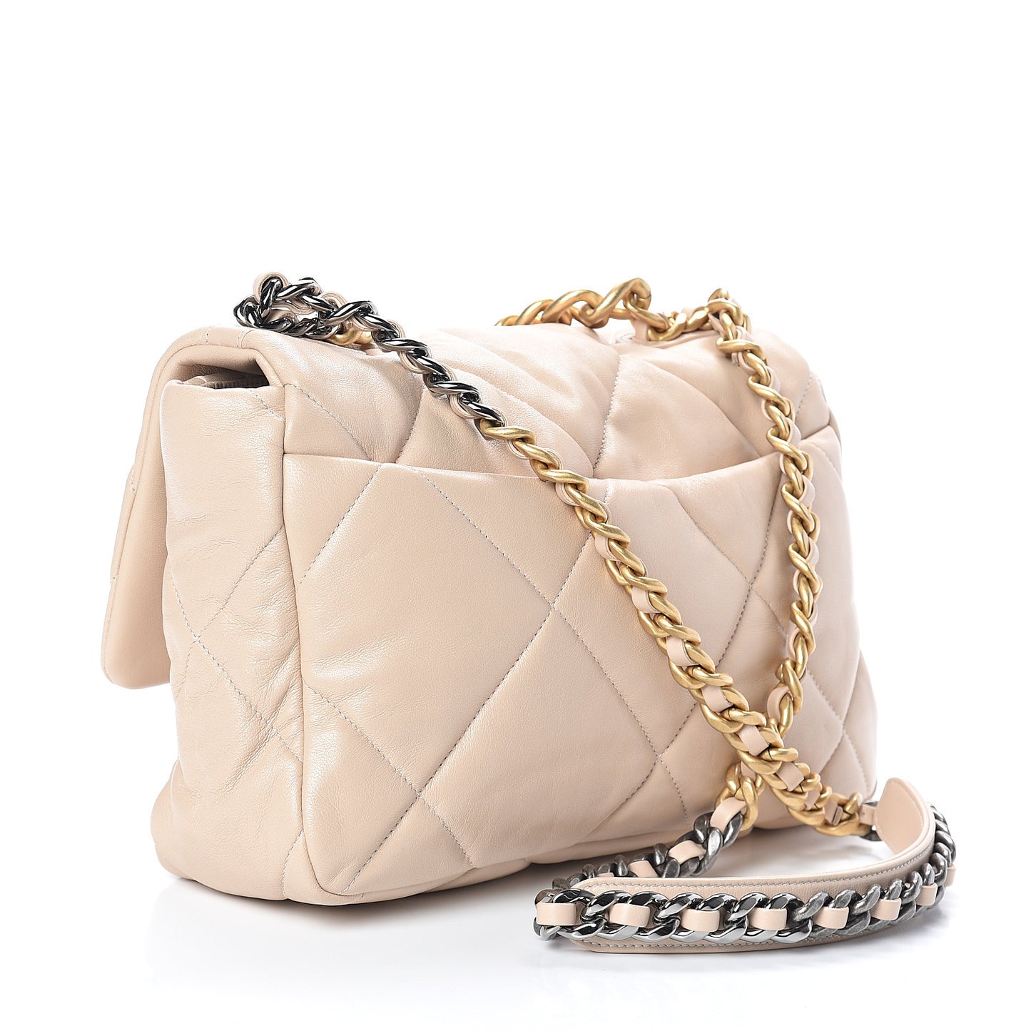 Lambskin Quilted Large 19 Flap Beige