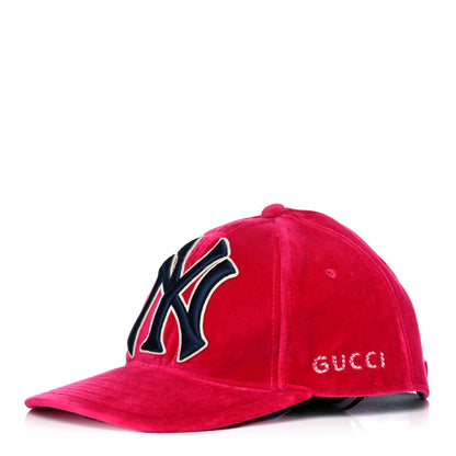 Gucci X MLB Velvet NY Yankees Baseball Hat 57-61 Pink 1 of 7