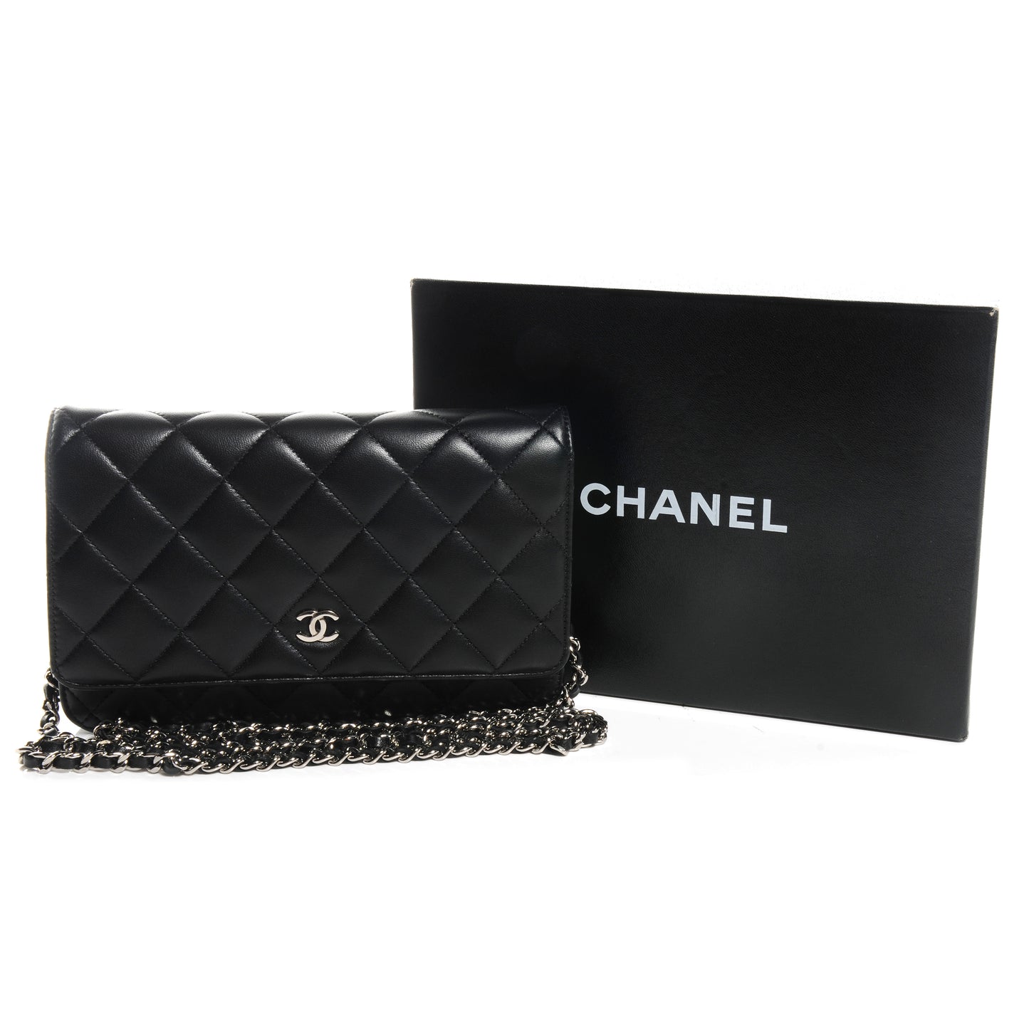 Lambskin Quilted Wallet On Chain WOC Black