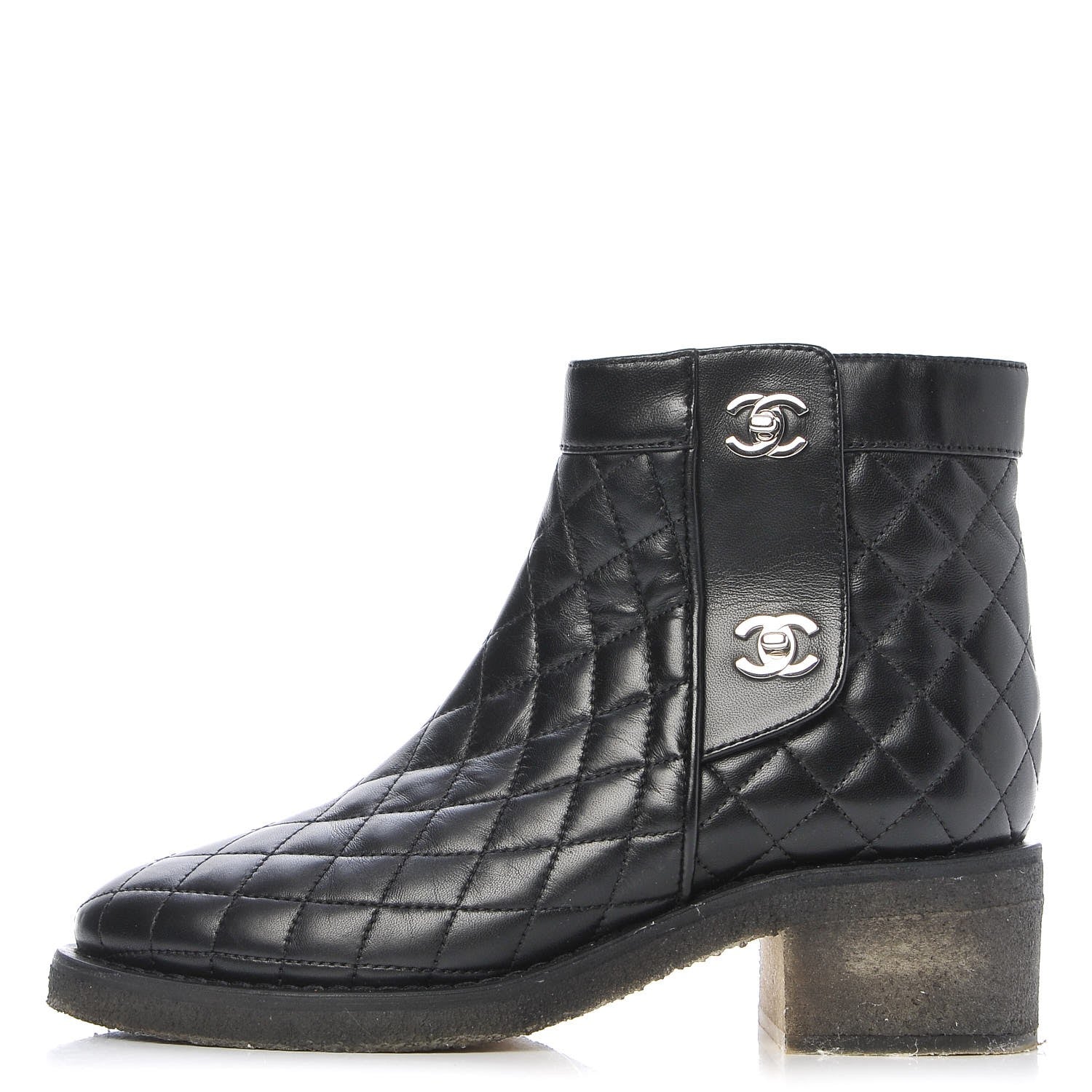 Chanel Calfskin Quilted Turnlock Zip Boots 36.5 Black 1 of 10