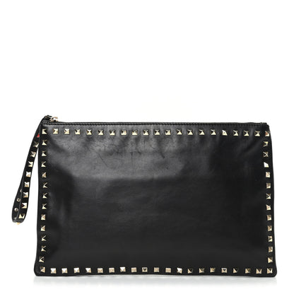 Valentino Garavani Vitello Large Rockstud Zip Wristlet Pouch Black 1 of 6