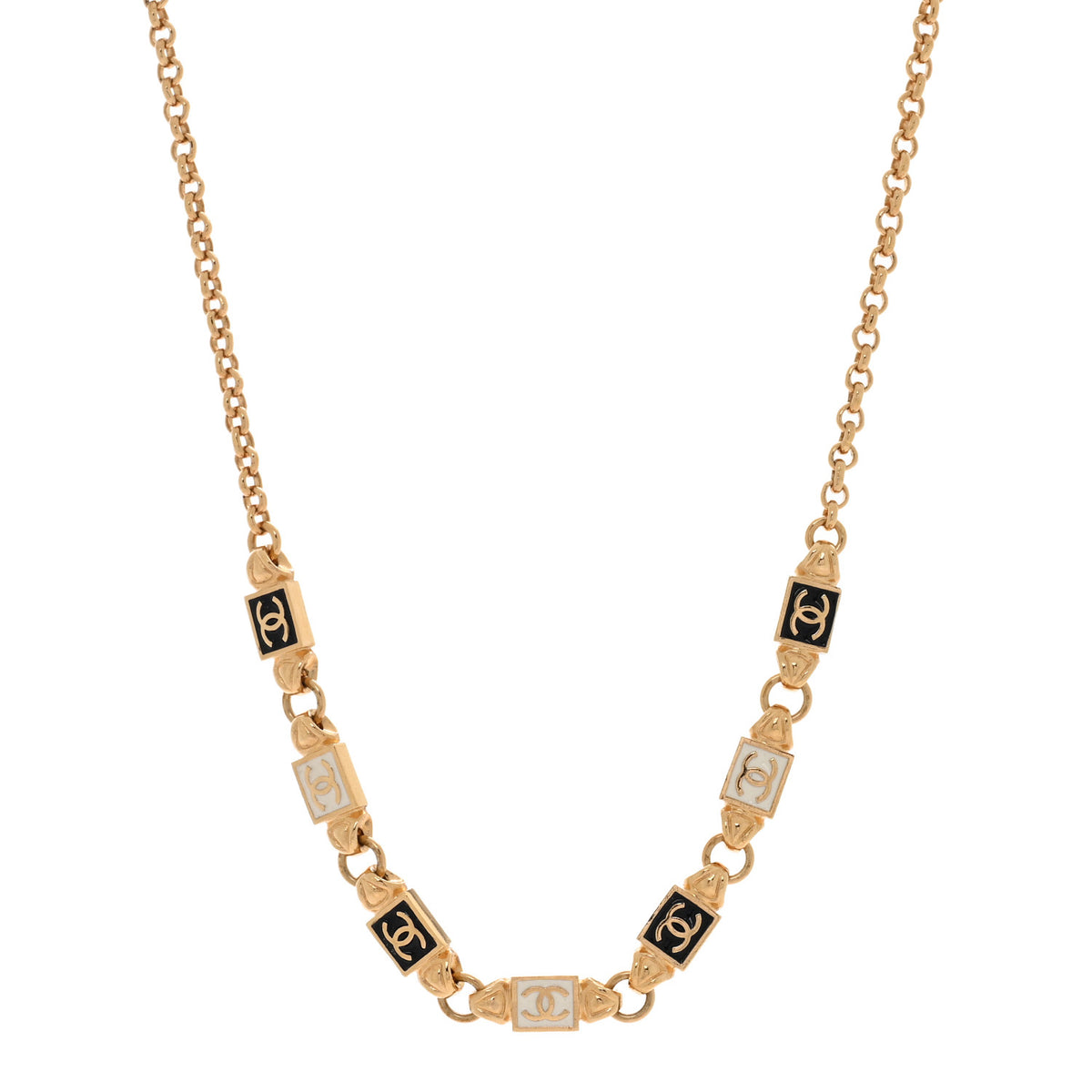 Chanel Metal Enamel CC Squares Choker Gold White Black 1 of 4