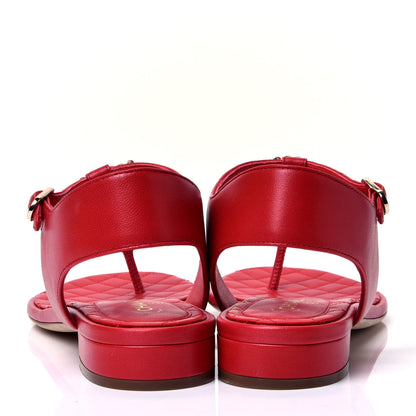 Chanel Lambskin Chain CC Logo Thong Sandals 38.5 Red 6 of 10