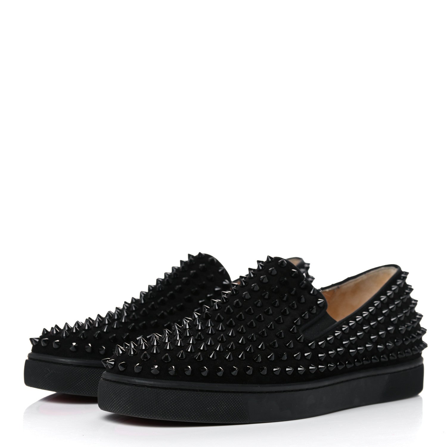 Christian Louboutin Veau Velours Spikes Mens Roller Boat Flat 43.5 Black 3 of 14