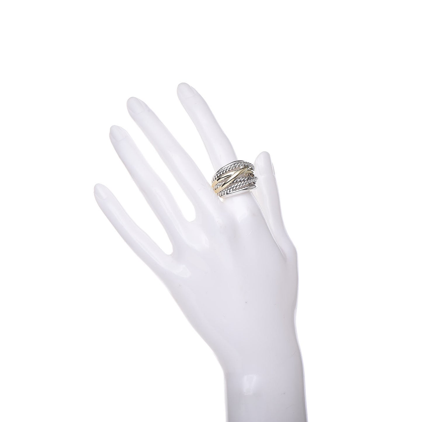 Sterling Silver 14K Yellow Gold Wide Crossover Ring 54 6.75
