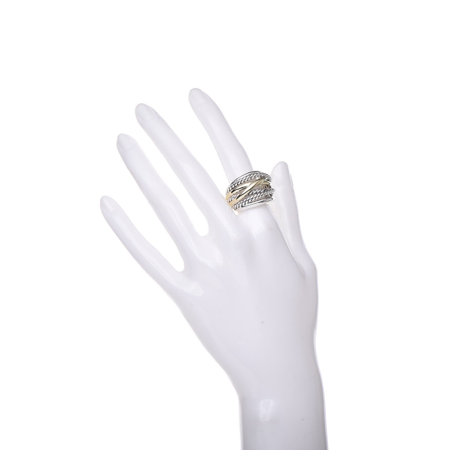 David Yurman Sterling Silver 14K Yellow Gold Wide Crossover Ring 54 6.75 2 of 5