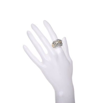 David Yurman Sterling Silver 14K Yellow Gold Wide Crossover Ring 54 6.75 2 of 5