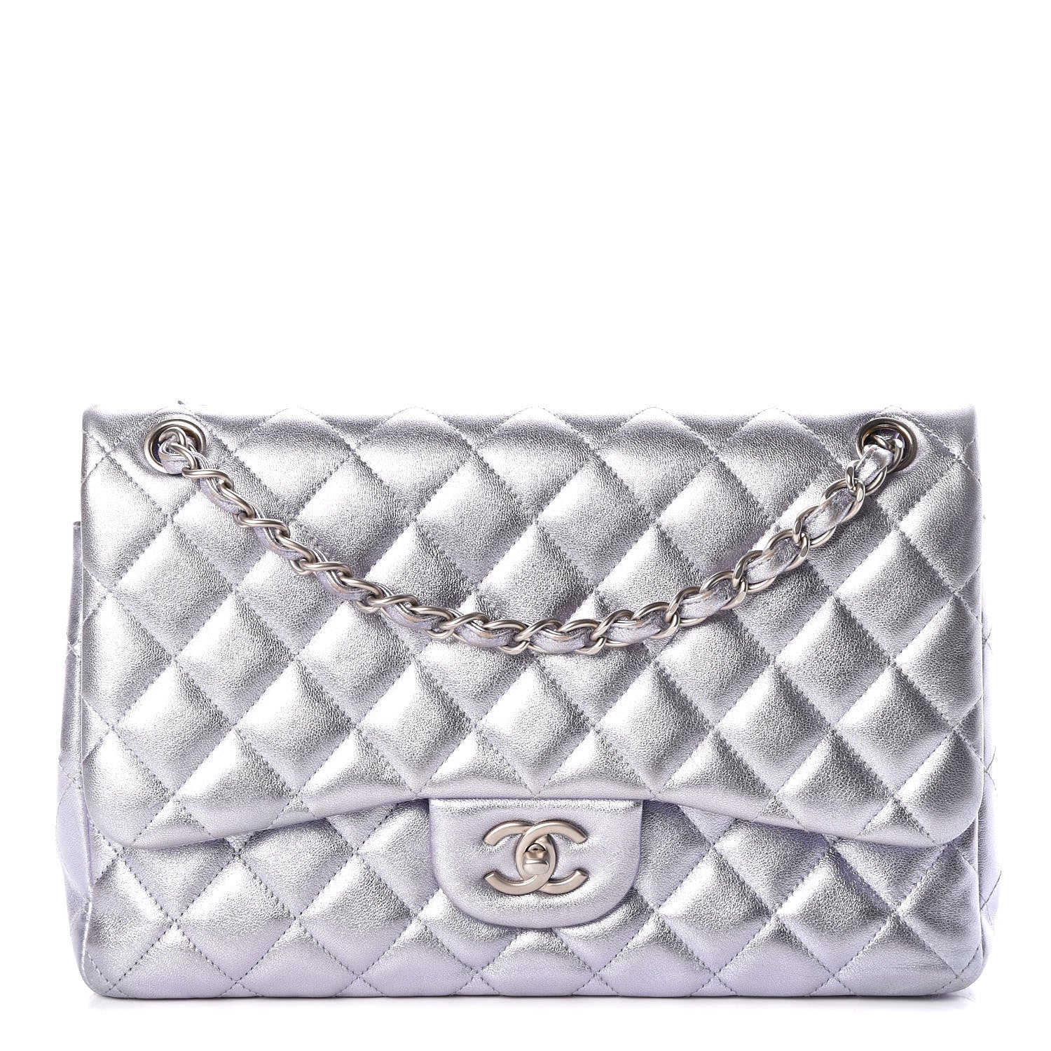 Chanel Metallic Lambskin Quilted Jumbo Double Flap Light Purple 1 of 10