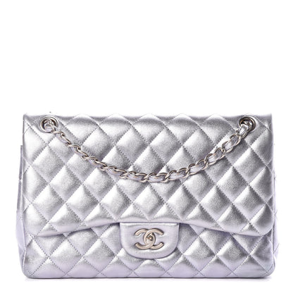 Chanel Metallic Lambskin Quilted Jumbo Double Flap Light Purple 1 of 10