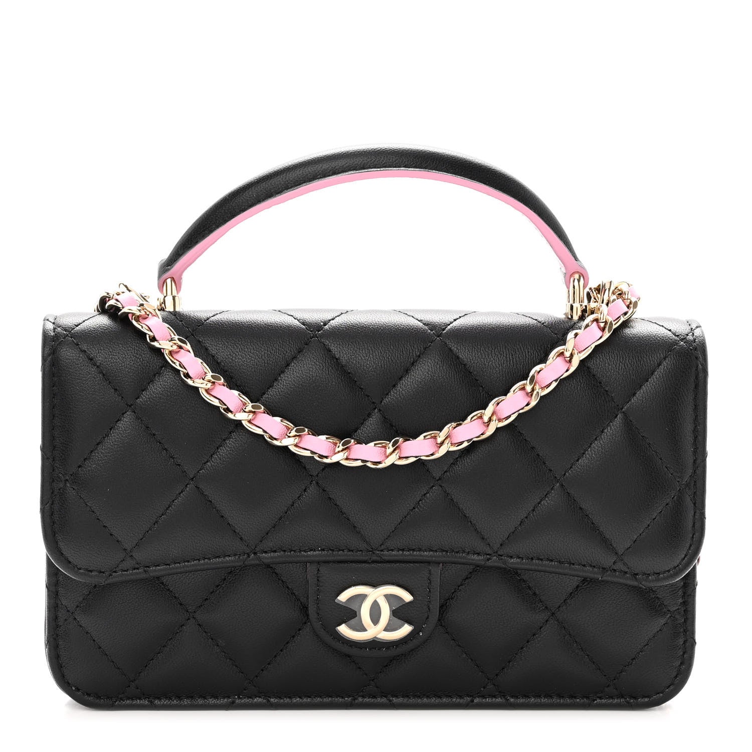 Chanel Lambskin Quilted Flap Phone Holder With Chain Black Lilac 1 of 12