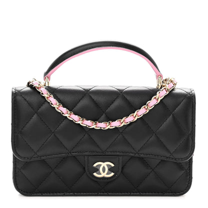 Chanel Lambskin Quilted Flap Phone Holder With Chain Black Lilac 1 of 12