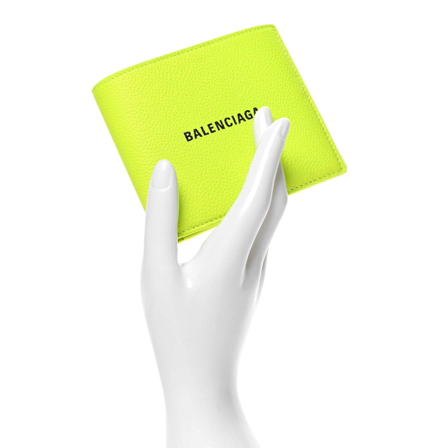 Balenciaga Grained Calfskin Logo Cash Square Bi-Fold Wallet Fluo Yellow Black 2 of 8
