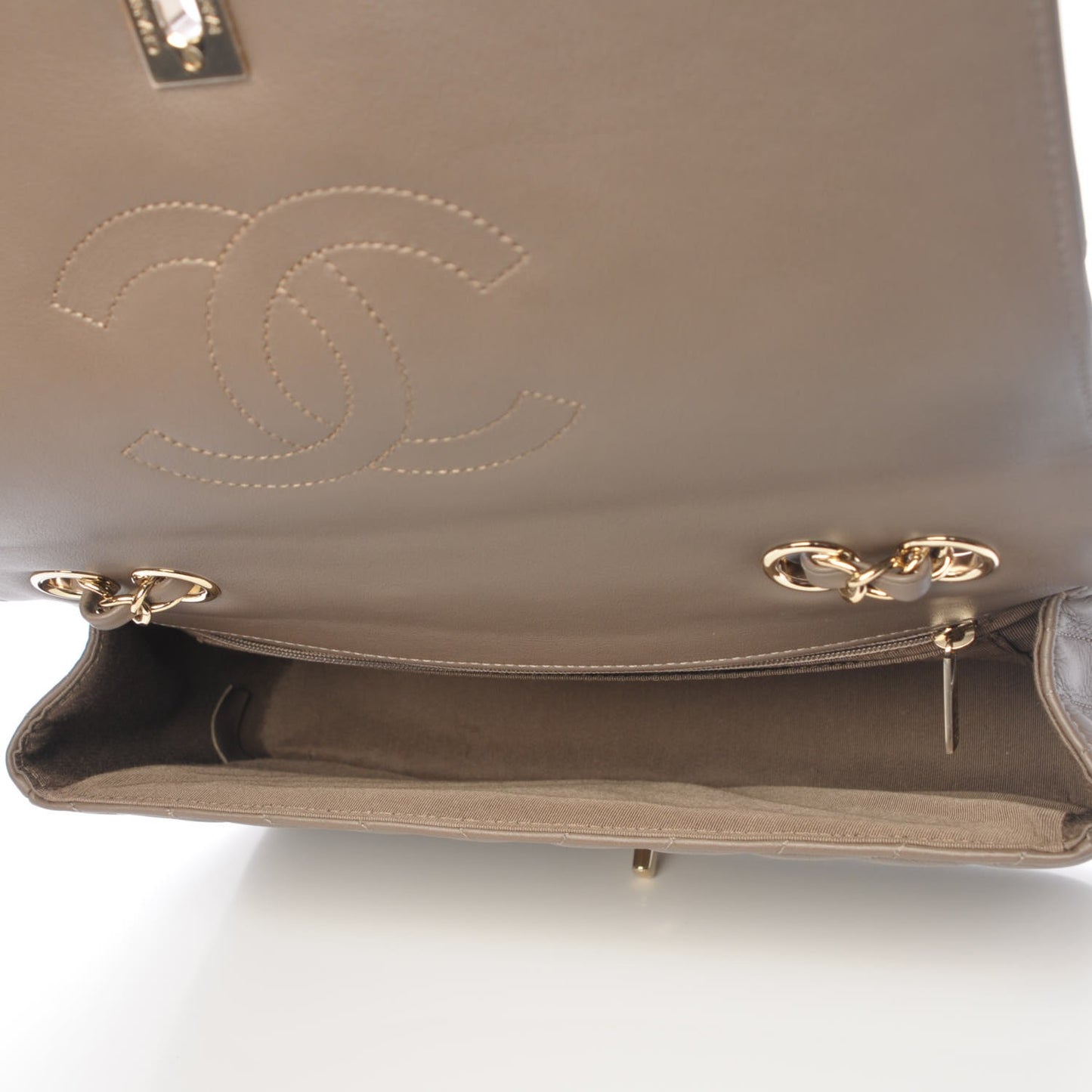 Calfskin Chevron Quilted Medium Statement Flap Khaki