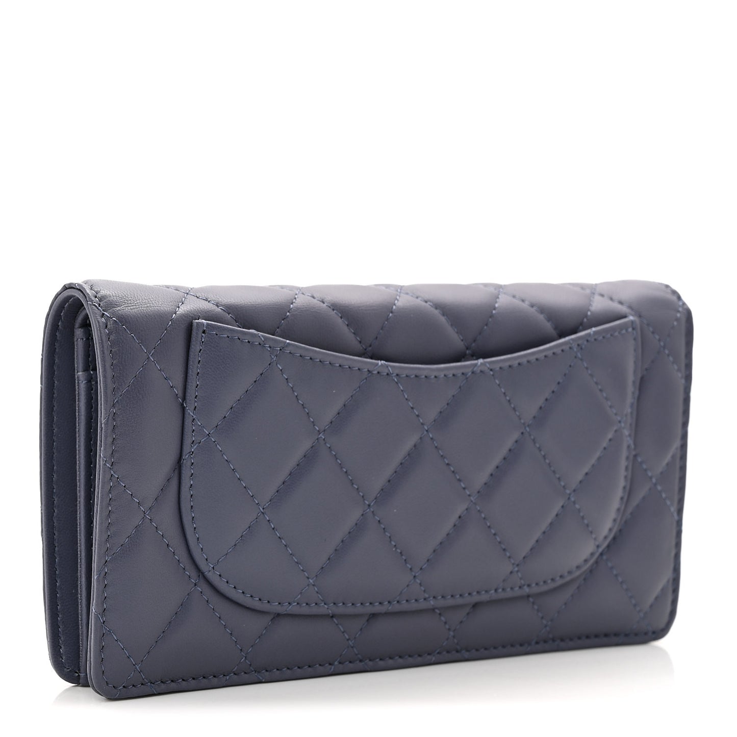 Lambskin Quilted Yen Wallet Blue