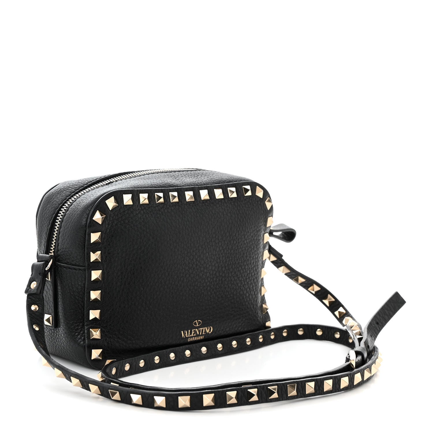 Valentino Garavani Pebbled Calfskin Rockstud Camera Crossbody Bag Black 3 of 9