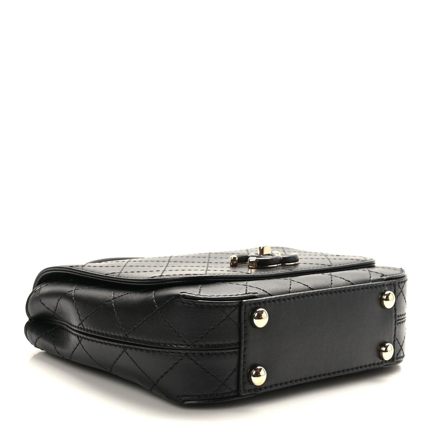 Calfskin Stitched Small Covered CC Flap Bag Black