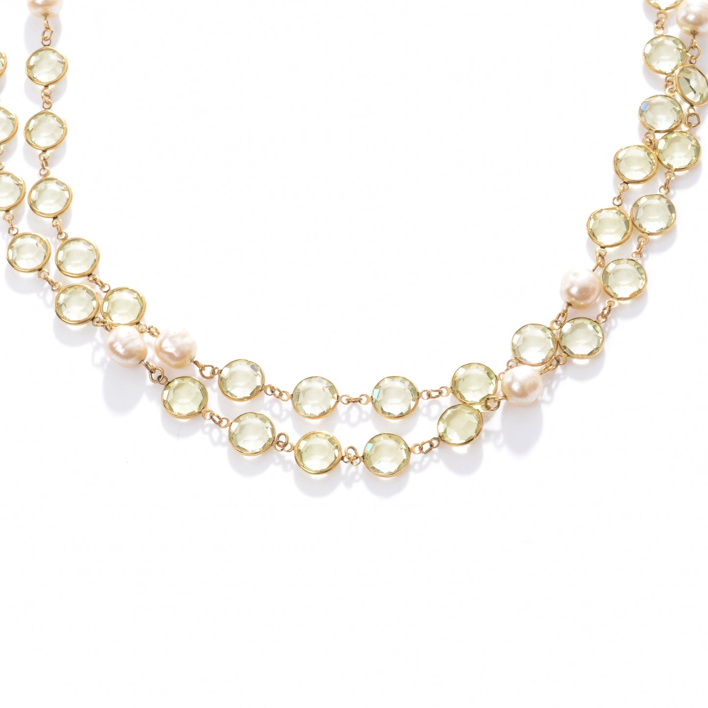 Crystal Pearl Sautoir Long Necklace Green 1981