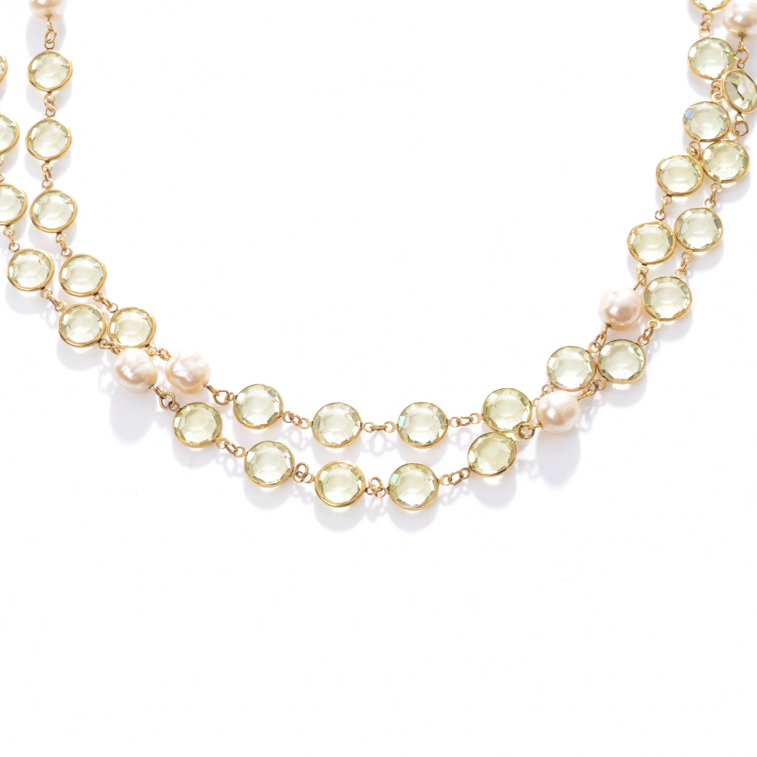 Chanel Crystal Pearl Sautoir Long Necklace Green 1981 1 of 5