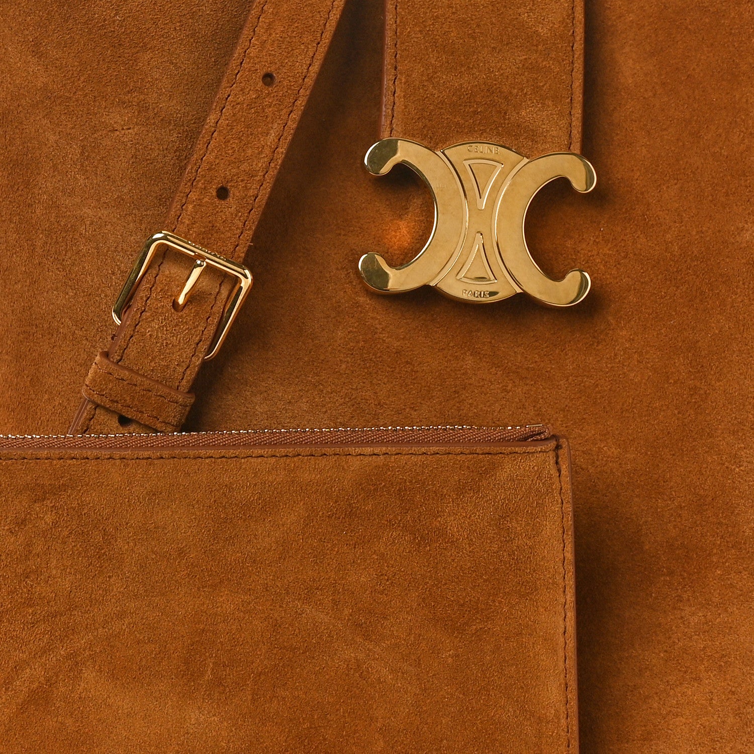 Celine Suede Calfskin Triomphe Medium Louise Bag Pecan 1621061