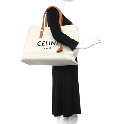 Celine Canvas Calfskin Logo Print Horizontal Cabas Natural Tan 2 of 11
