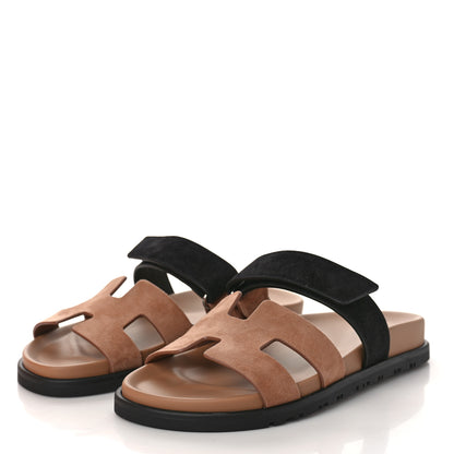 Hermes Suede Goatskin Womens Chypre Sandals 37 Rose Perle Black 4 of 10