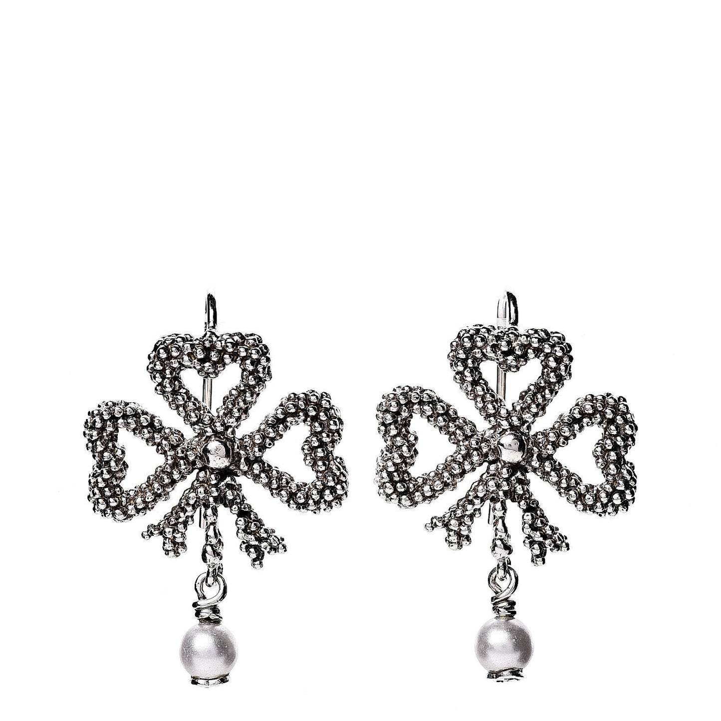 Sterling Silver Pearl Heart Ribbon Earrings