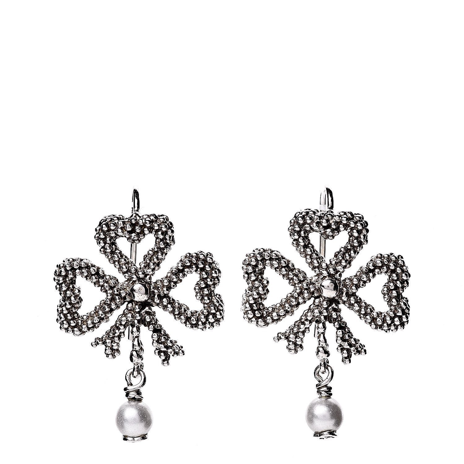 Gucci Sterling Silver Pearl Heart Ribbon Earrings 1 of 5